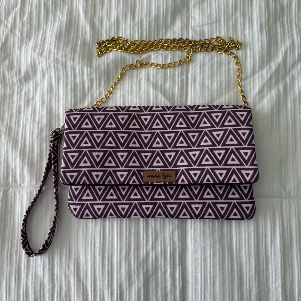 Purple and Gold Geometric Clutch Wristlet
